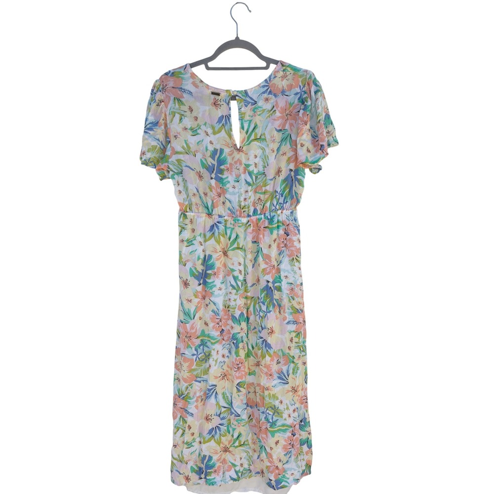Billabong Floral Midi Dress Lightweight Summer Deep V-Neck Slit Sleeveless L - Picture 2 of 6